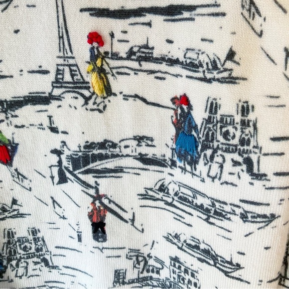 Leo & Ugo Paris Scenes Crew Neck Embroidered Cardigan Sweater Size 1/US XS - Picture 4 of 10